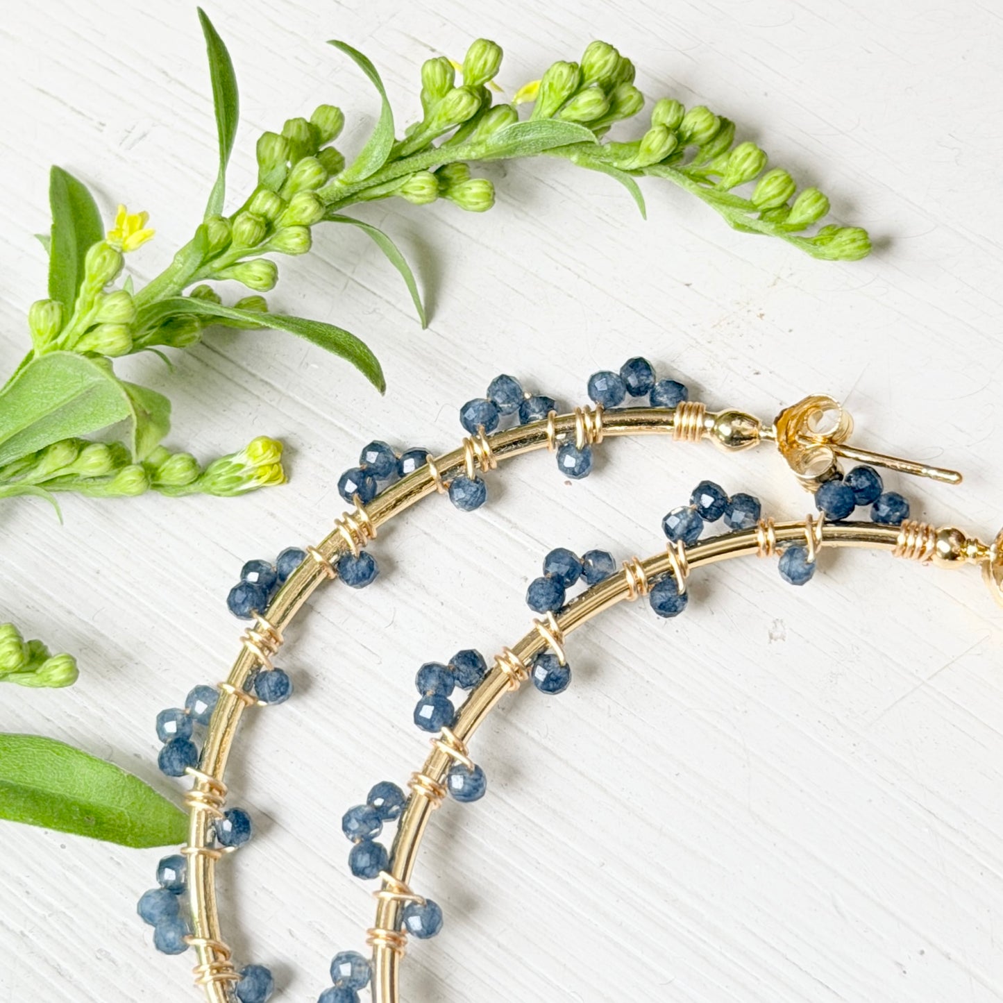 Denim Blue Iolite Swirl Wrapped Maxi Hoop Earrings