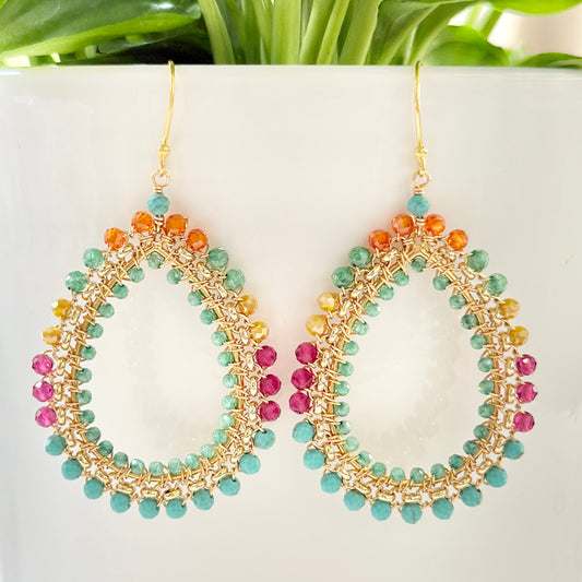 Tutti Frutti Large Rolo Teardrop Beaded Earrings