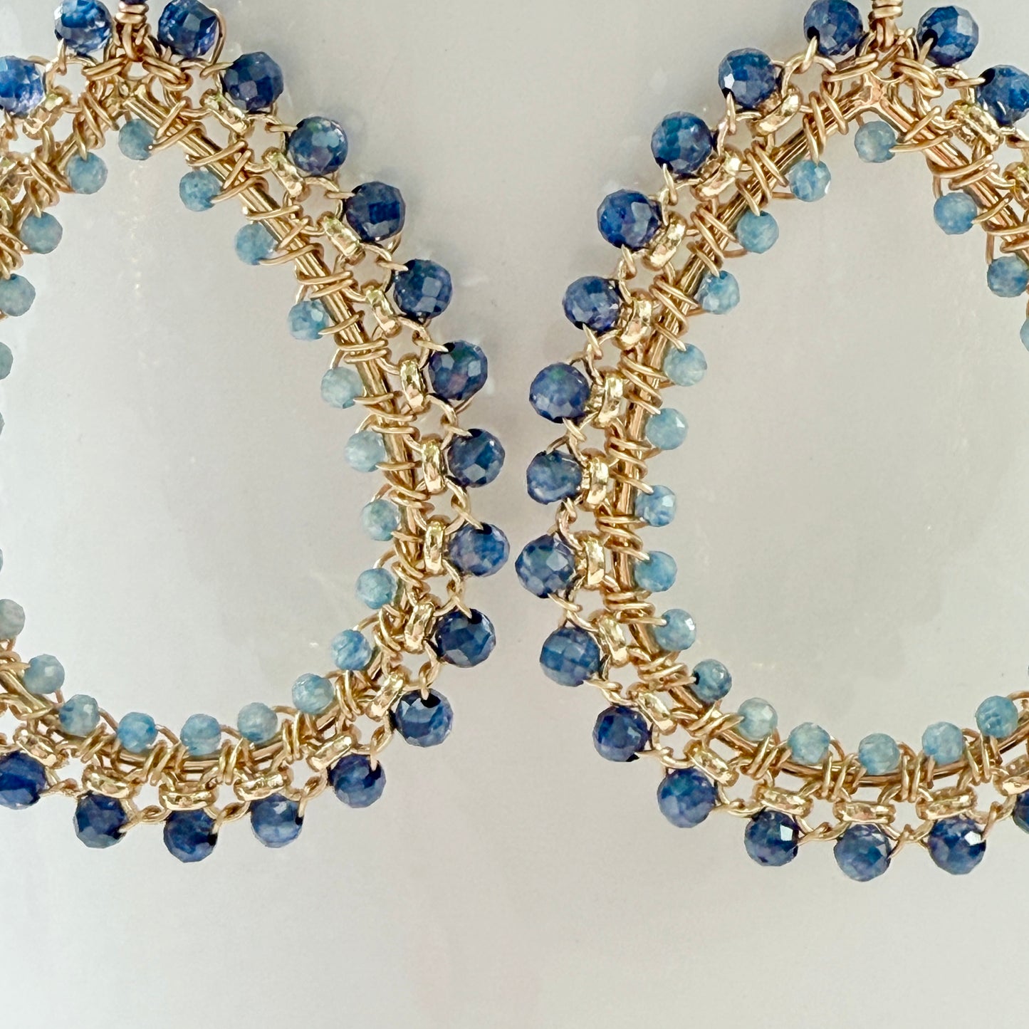 Royal Blue Azurite & Cornflower Kyanite Large Rolo Teardrop Beaded Earrings