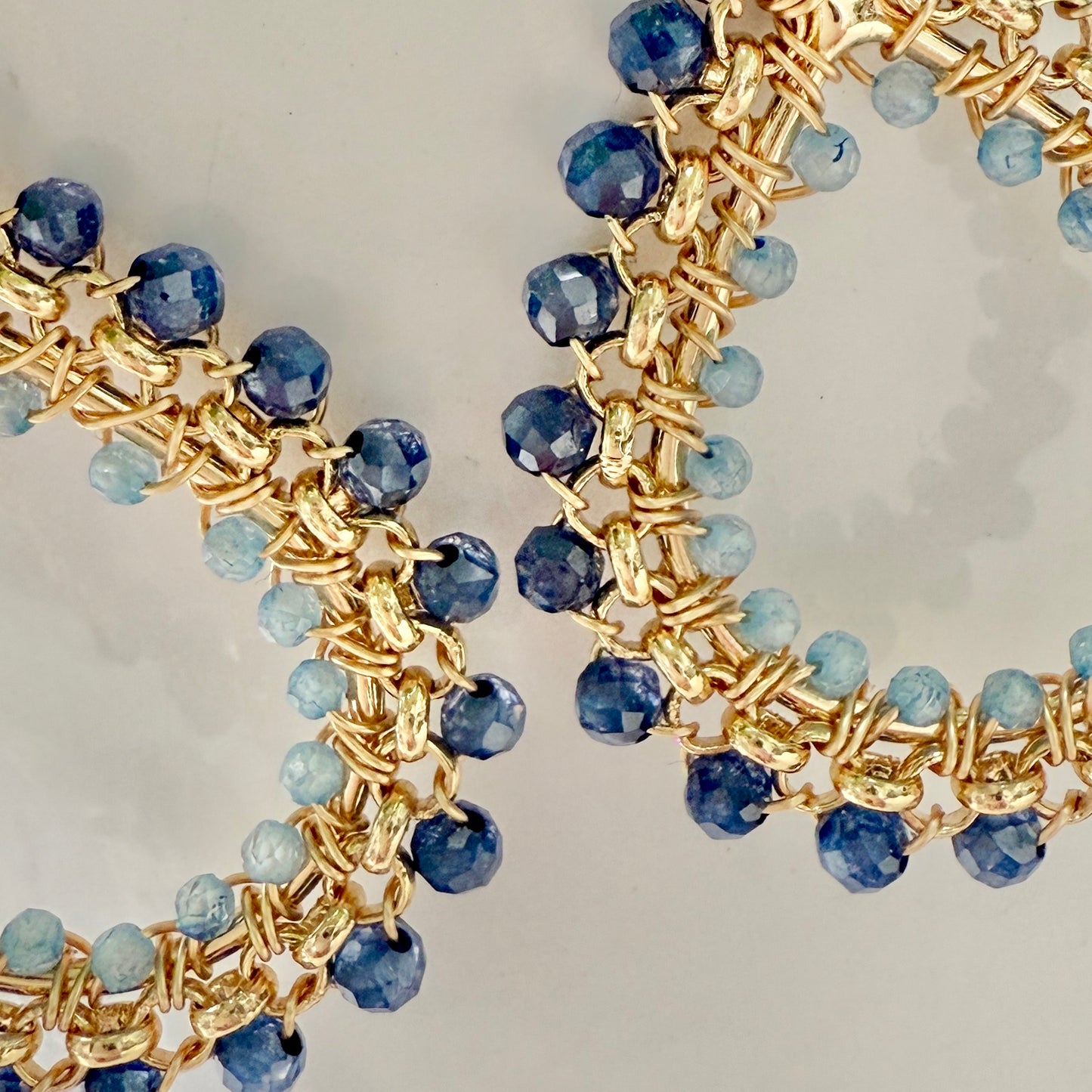 Royal Blue Azurite & Cornflower Blue Kyanite Medium Rolo Teardrop Beaded Earrings