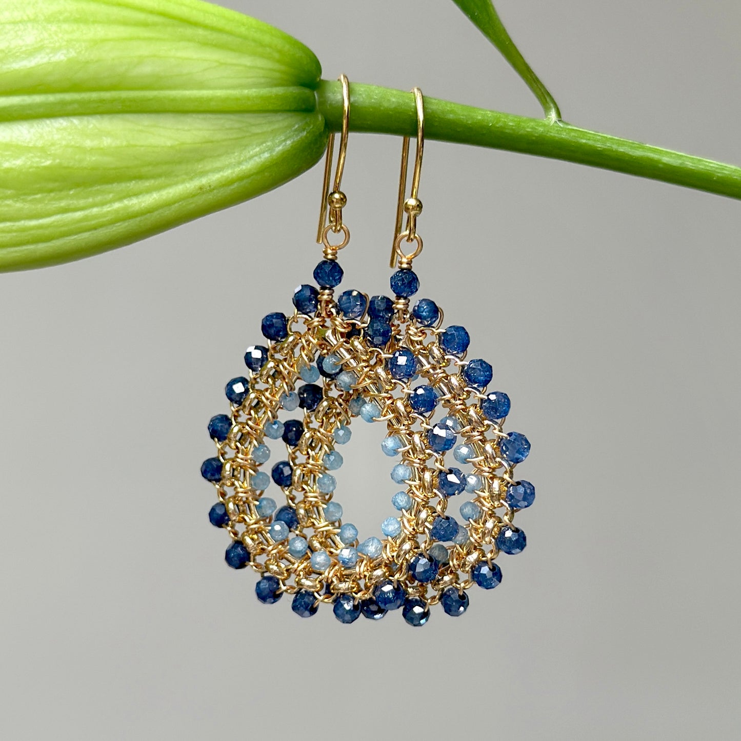 Royal Blue Azurite & Cornflower Blue Kyanite Medium Rolo Teardrop Beaded Earrings