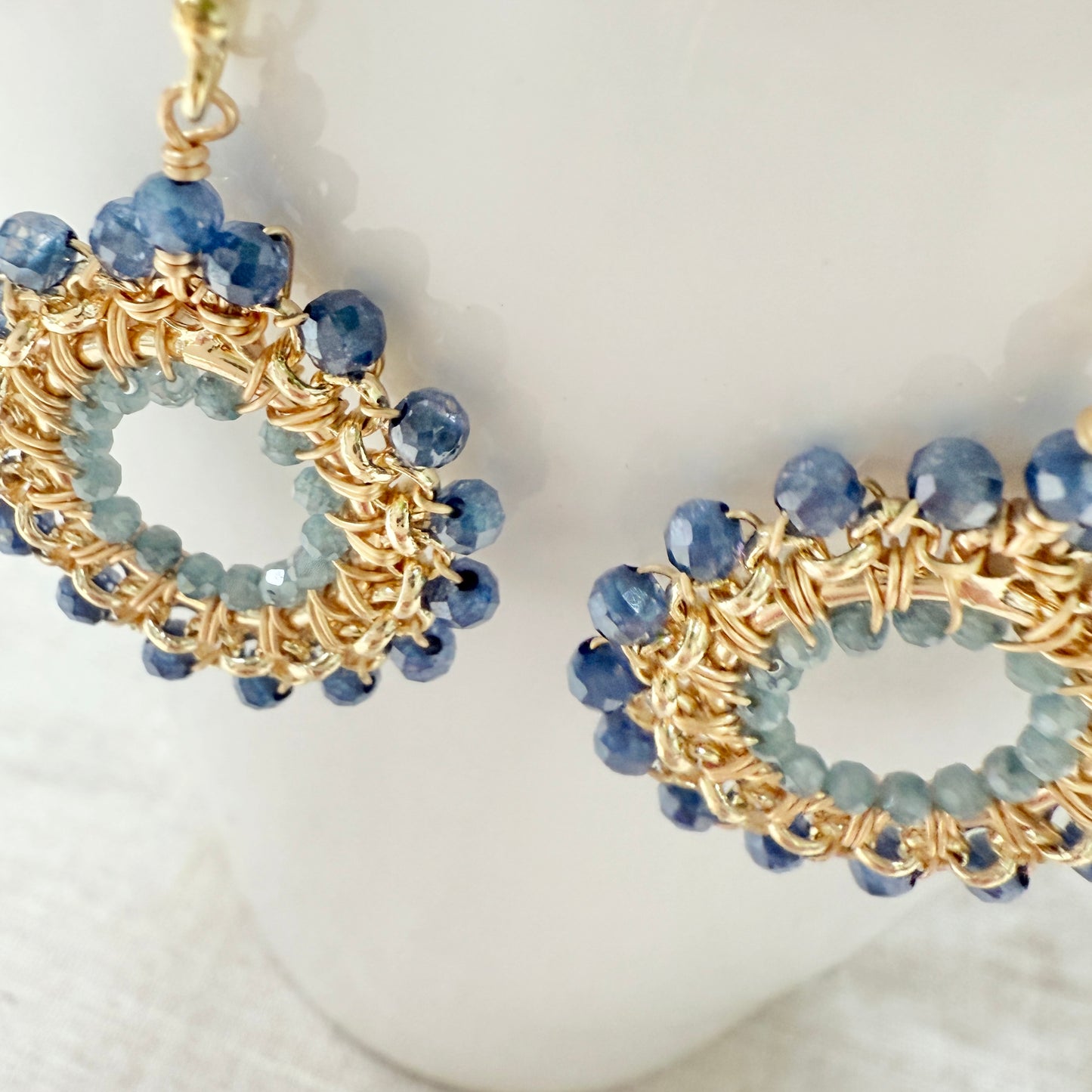 Royal Blue Azurite & Cornflower Blue Kyanite Rolo Round Beaded Earrings