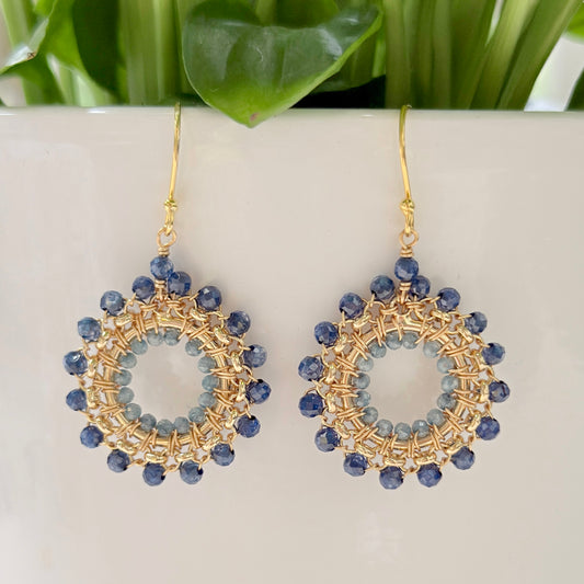 Royal Blue Azurite & Cornflower Blue Kyanite Rolo Round Beaded Earrings