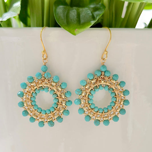 Turquoise Rolo Round Beaded Earrings