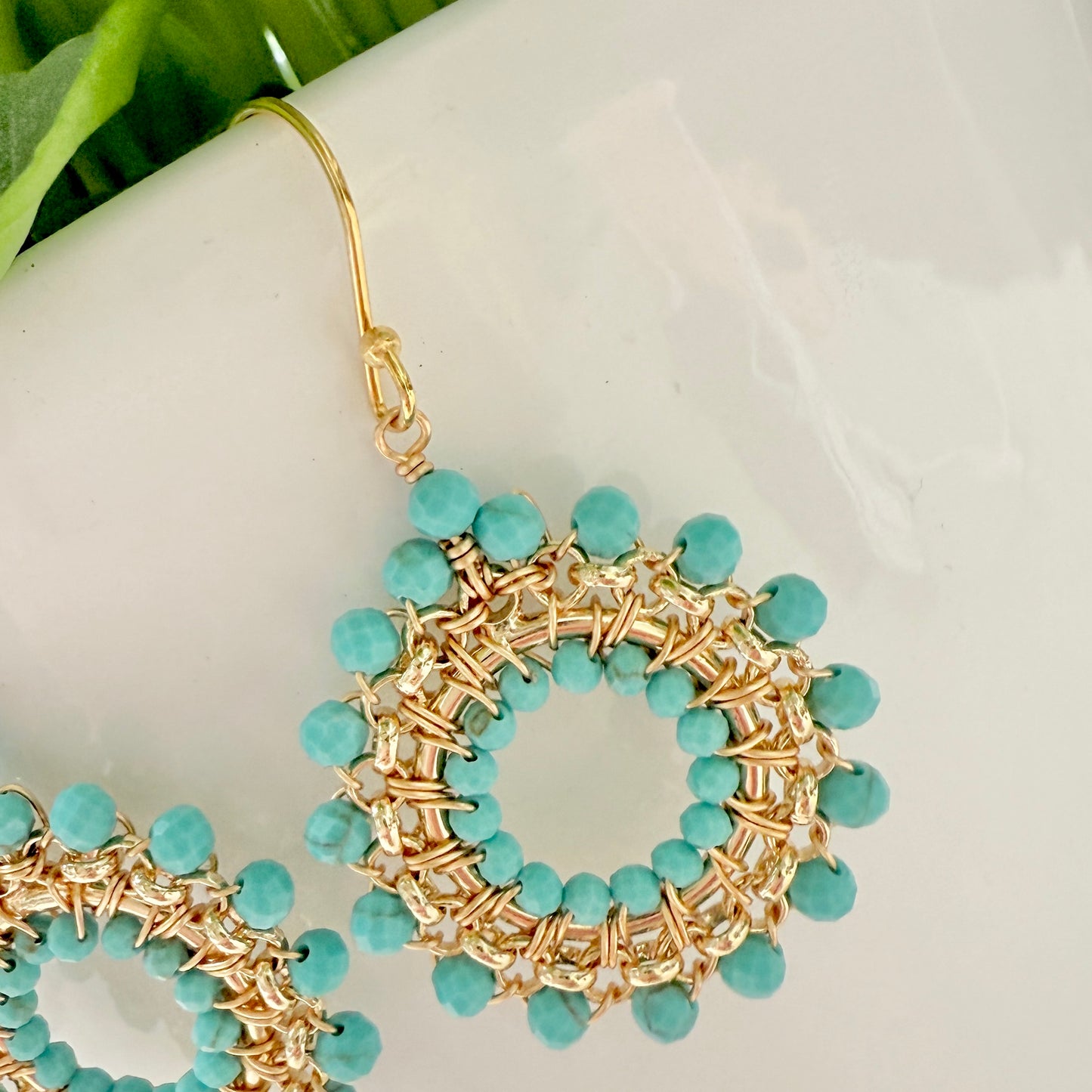 Turquoise Rolo Round Beaded Earrings