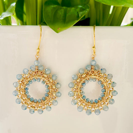 Powder Blue Quartz & Cornflower Blue Kyanite Rolo Round Beaded Earrings