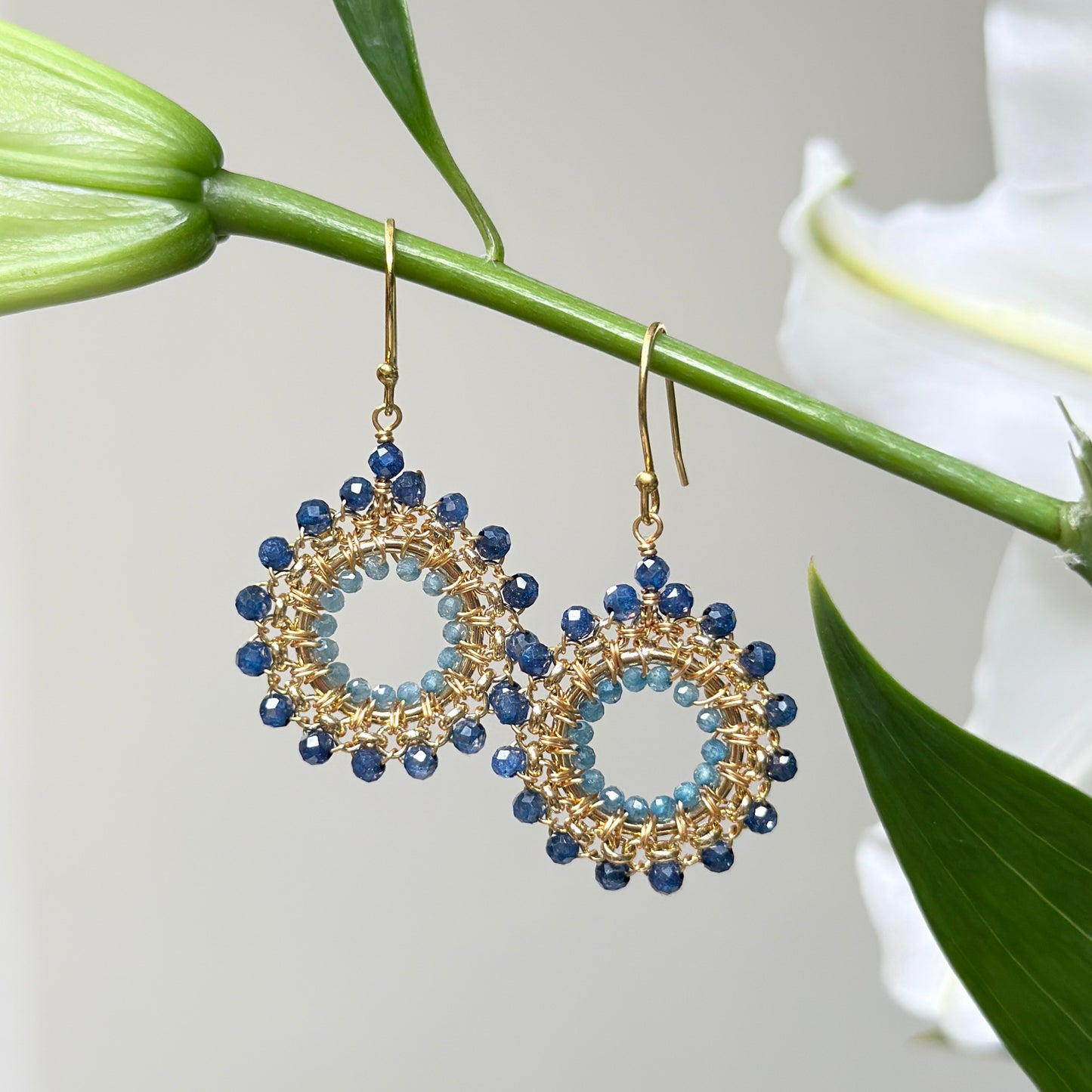 Royal Blue Azurite & Cornflower Blue Kyanite Rolo Round Beaded Earrings