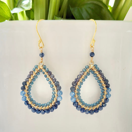Blue Ombré Double Beaded Midi Teardrop Earrings