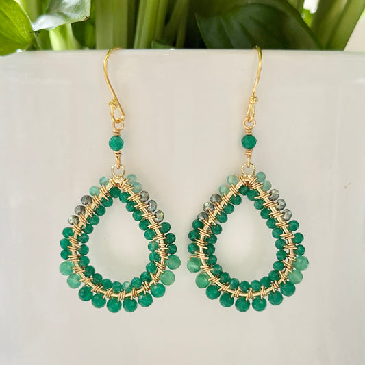 Green Ombré Double Beaded Midi Teardrop Earrings