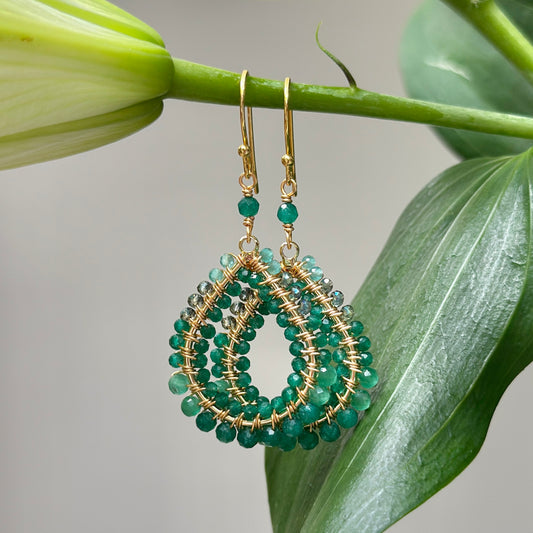 Green Ombré Double Beaded Midi Teardrop Earrings
