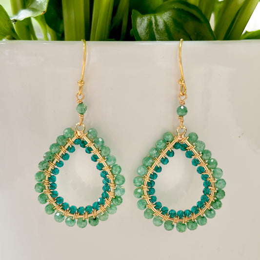 Apple Green Jade & Teal Quartz Double Beaded Midi Teardrop Earrings