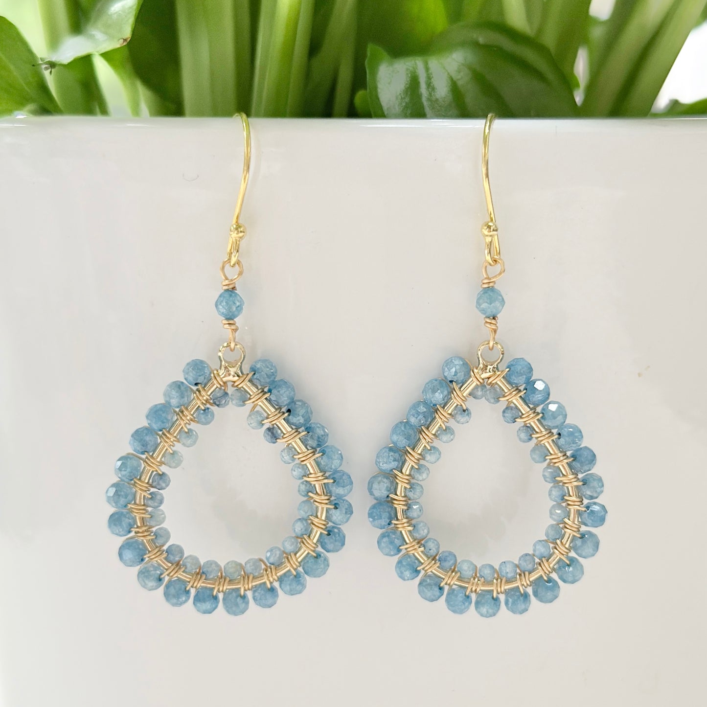 Cornflower Blue Kyanite Double Beaded Midi Teardrop Earrings