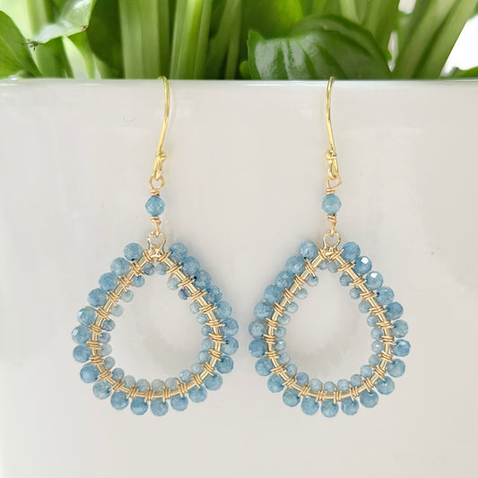 Cornflower Blue Kyanite Double Beaded Midi Teardrop Earrings