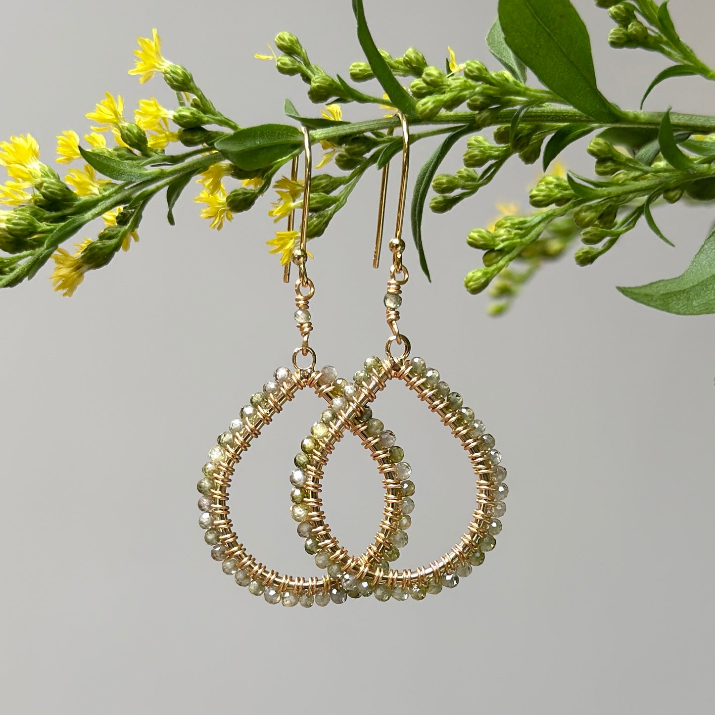 Olive Green Peridot Midi Teardrop Beaded Earrings