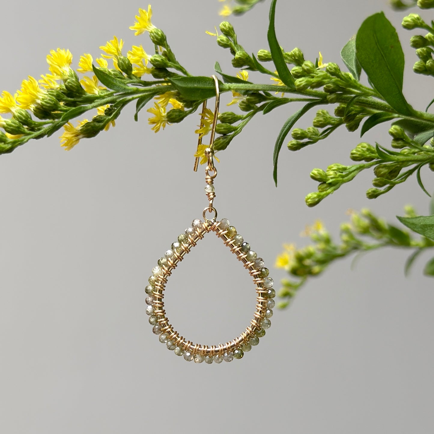 Olive Green Peridot Midi Teardrop Beaded Earrings