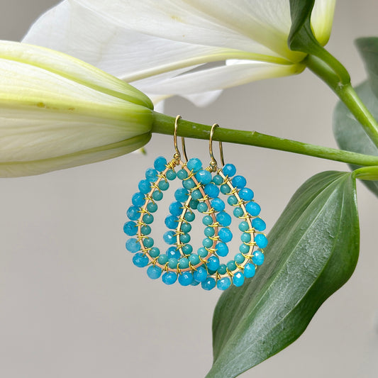 Aqua Agate & Turquoise Agate Big Bead Double Teardrop Earrings