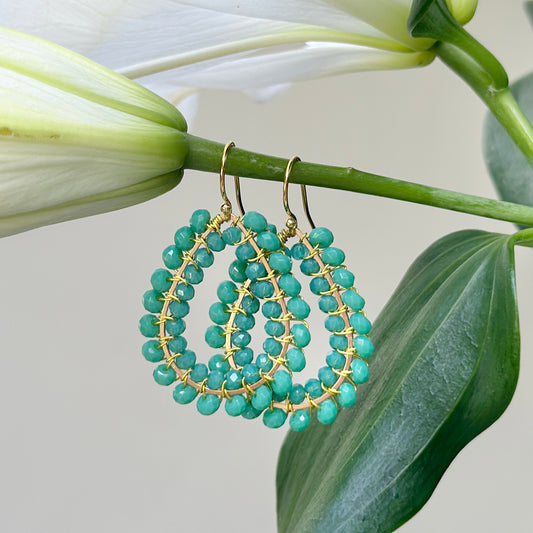Seafoam Blue Crystal & Turquoise Agate Big Bead Double Teardrop Earrings