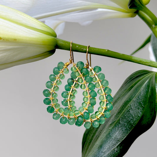 Apple Green Jade & Mint Agate Big Bead Double Teardrop Earrings