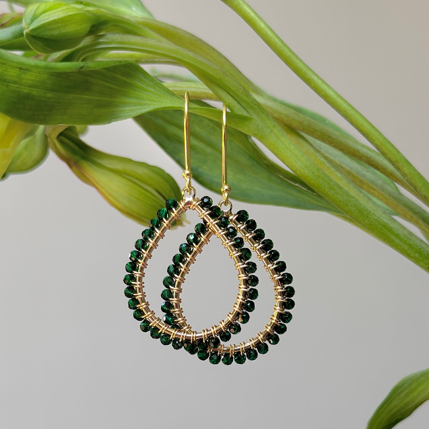 Emerald Green Jade Midi Teardrop Beaded Earrings