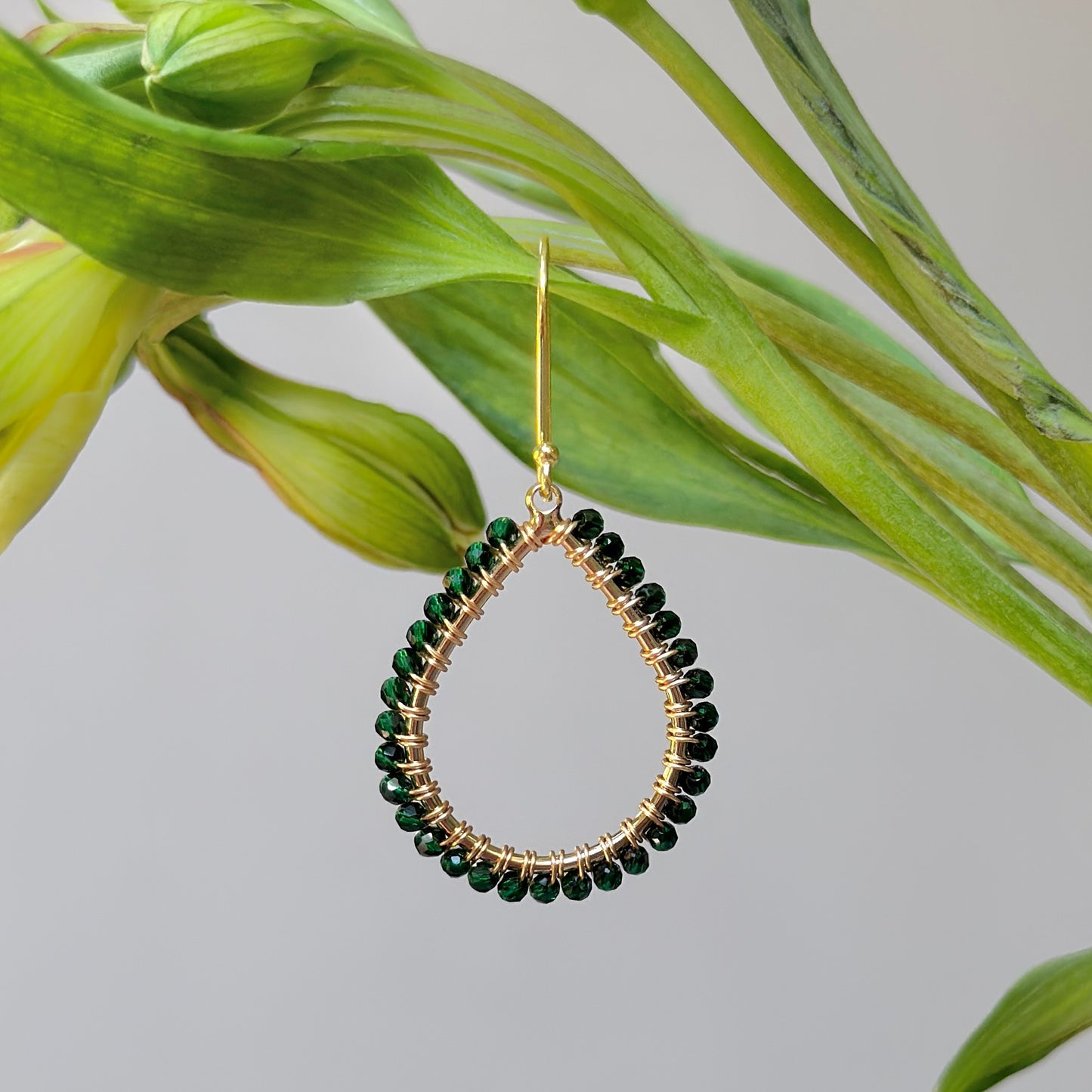 Emerald Green Jade Midi Teardrop Beaded Earrings