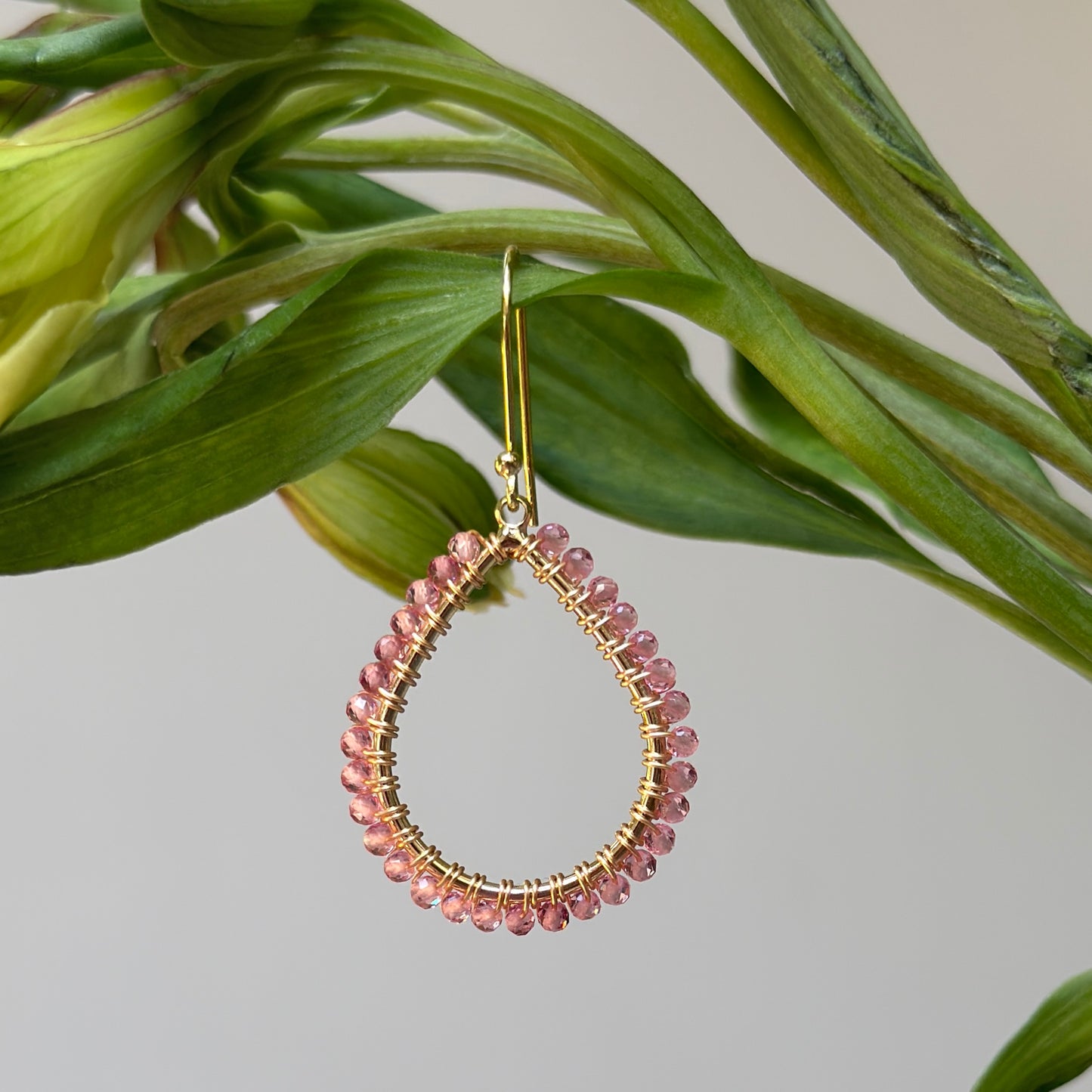 Dusty Pink Tourmaline Midi Teardrop Beaded Earrings
