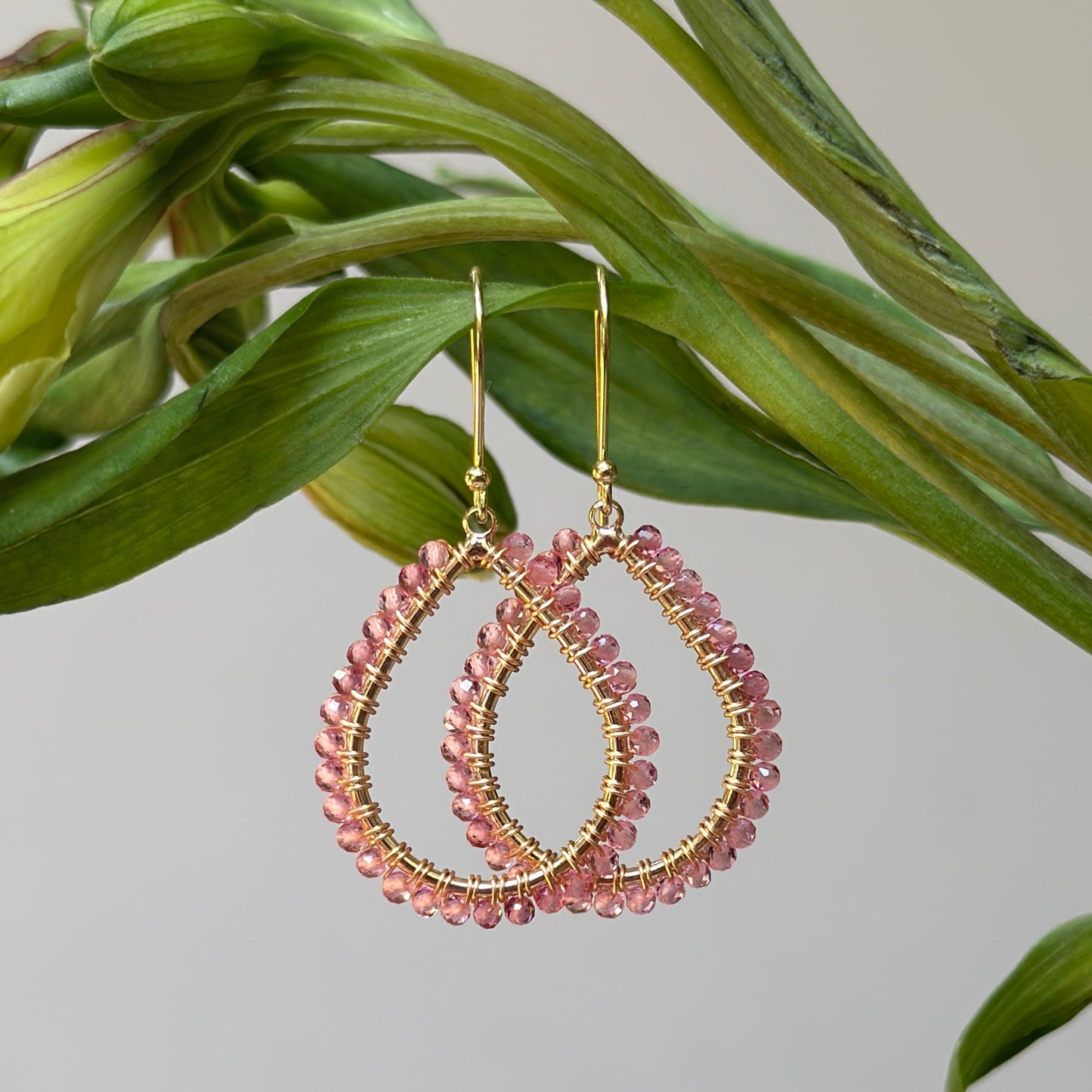 Dusty Pink Tourmaline Midi Teardrop Beaded Earrings