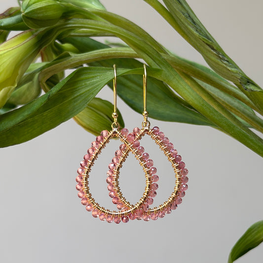 Dusty Pink Tourmaline Midi Teardrop Beaded Earrings