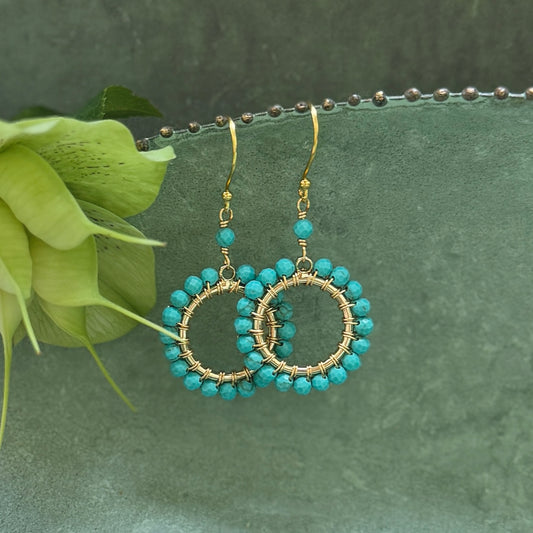 Turquoise Blue Mini Round Beaded Earrings