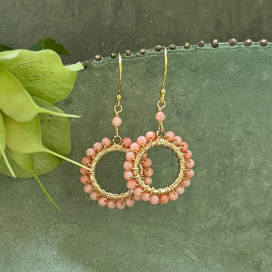 Coral Mini Round Beaded Earrings