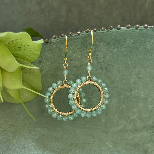 Mint Green Jade Mini Round Beaded Earrings