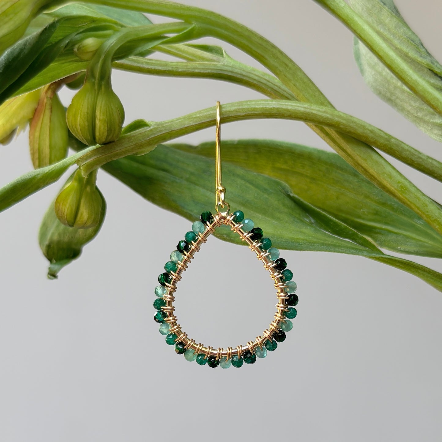 Emerald & Mint Jade Ombré Midi Teardrop Beaded Earrings