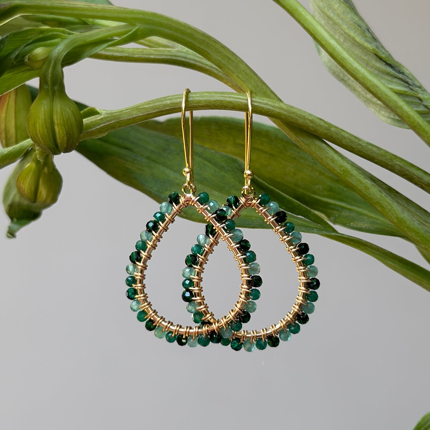Emerald & Mint Jade Ombré Midi Teardrop Beaded Earrings