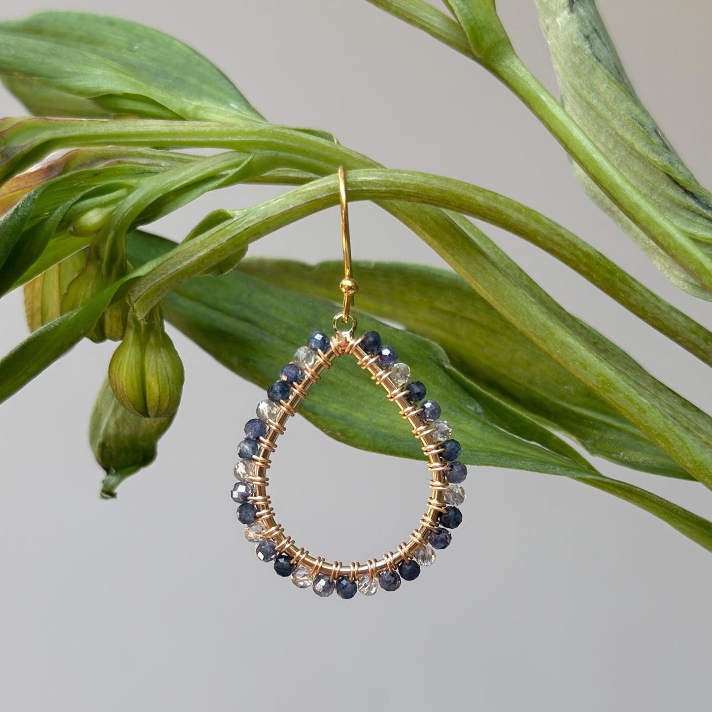 Denim Blue & Grey Labradorite Ombré Midi Teardrop Beaded Earrings