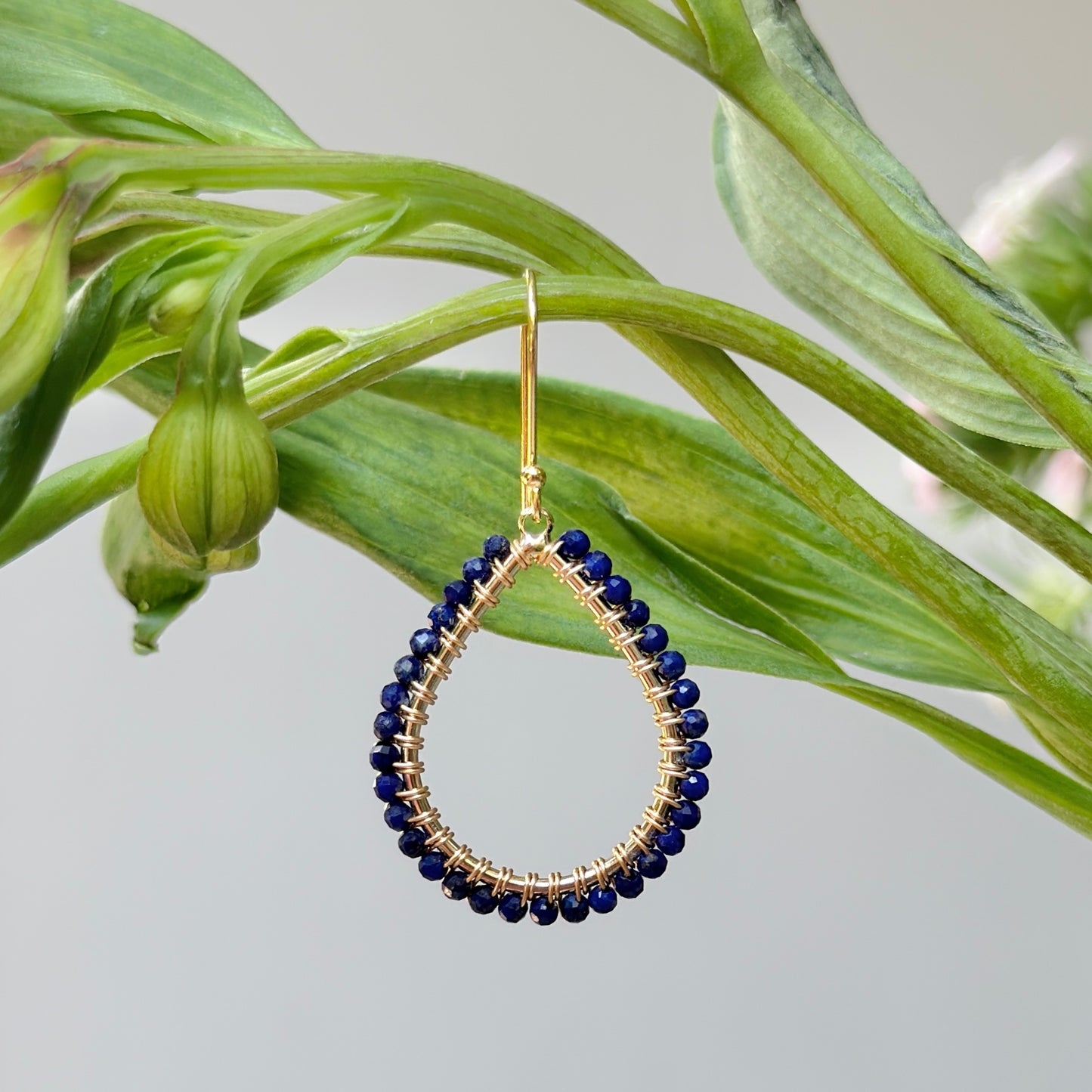 Electric Blue Lapis Lazuli Midi Teardrop Beaded Earrings