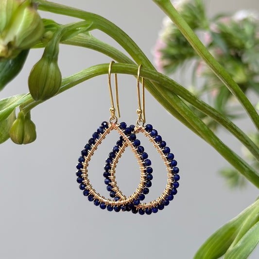 Electric Blue Lapis Lazuli Midi Teardrop Beaded Earrings