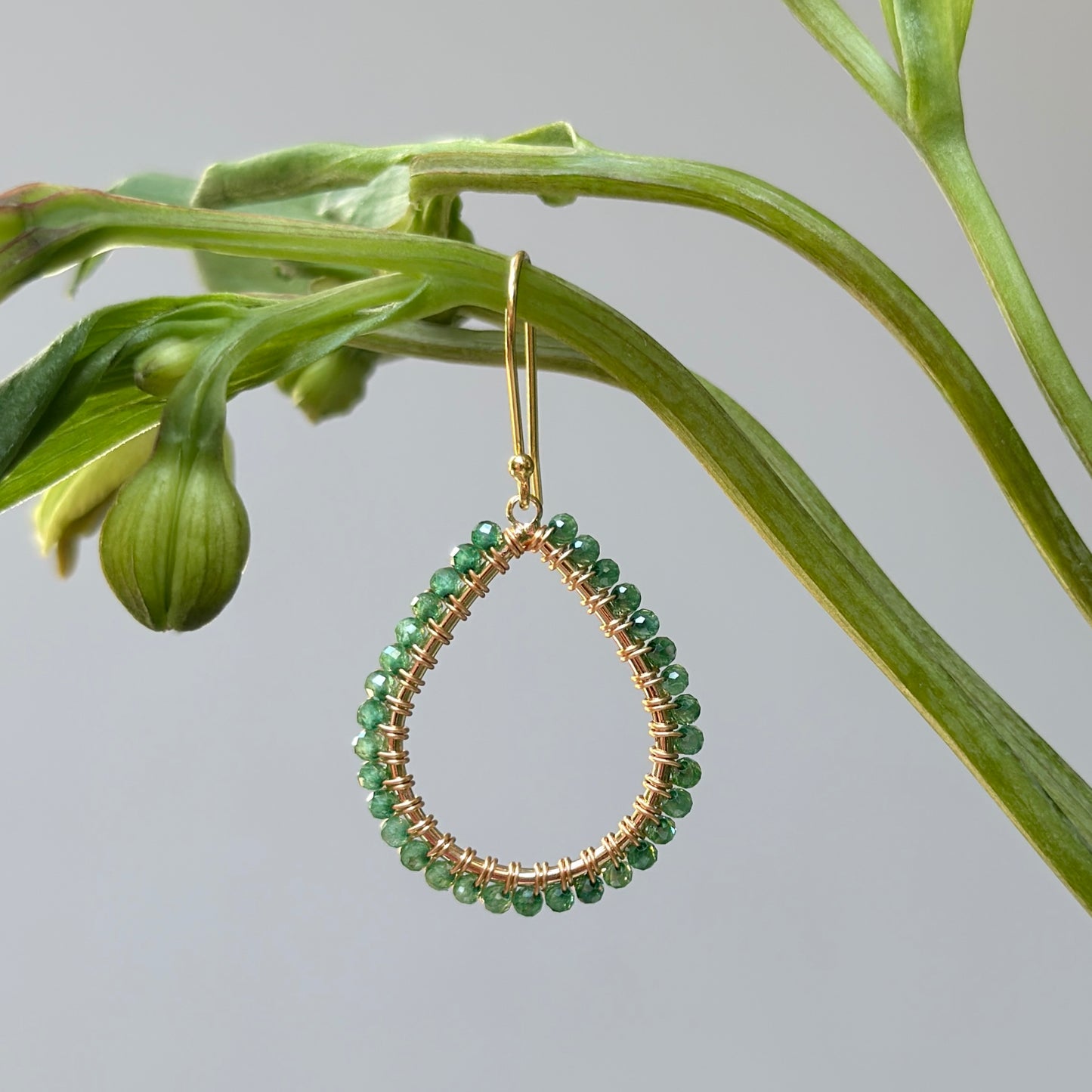 Apple Green Jade Midi Teardrop Beaded Earrings