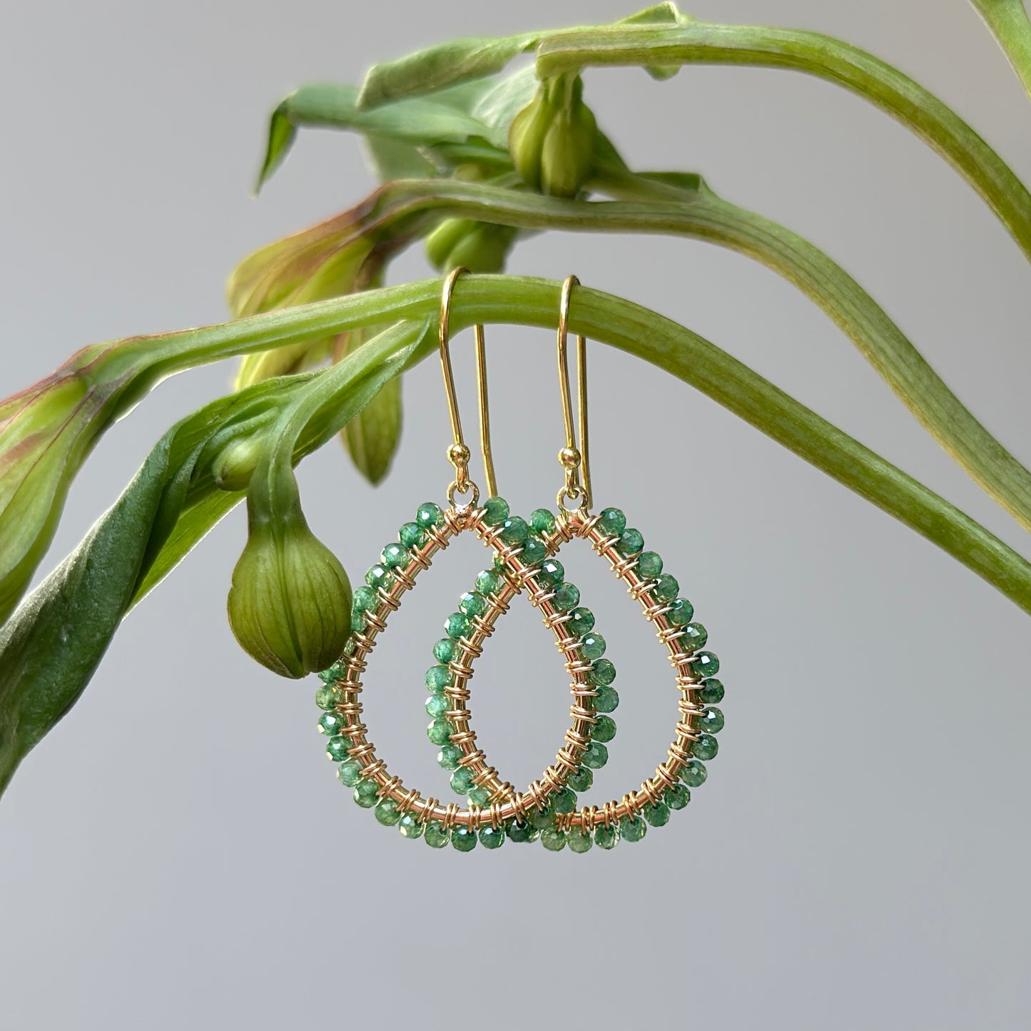 Apple Green Jade Midi Teardrop Beaded Earrings