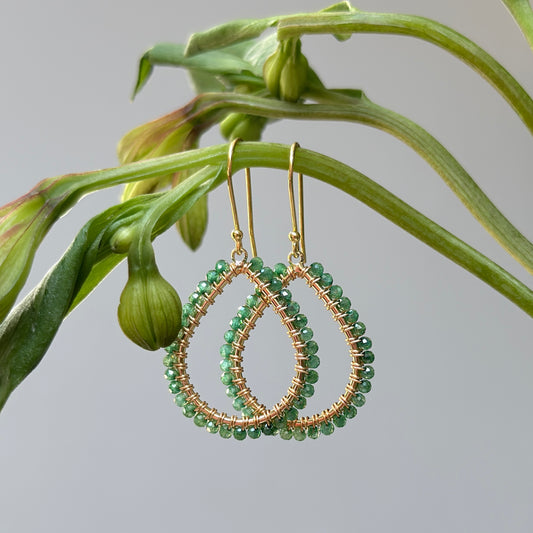 Apple Green Jade Midi Teardrop Beaded Earrings