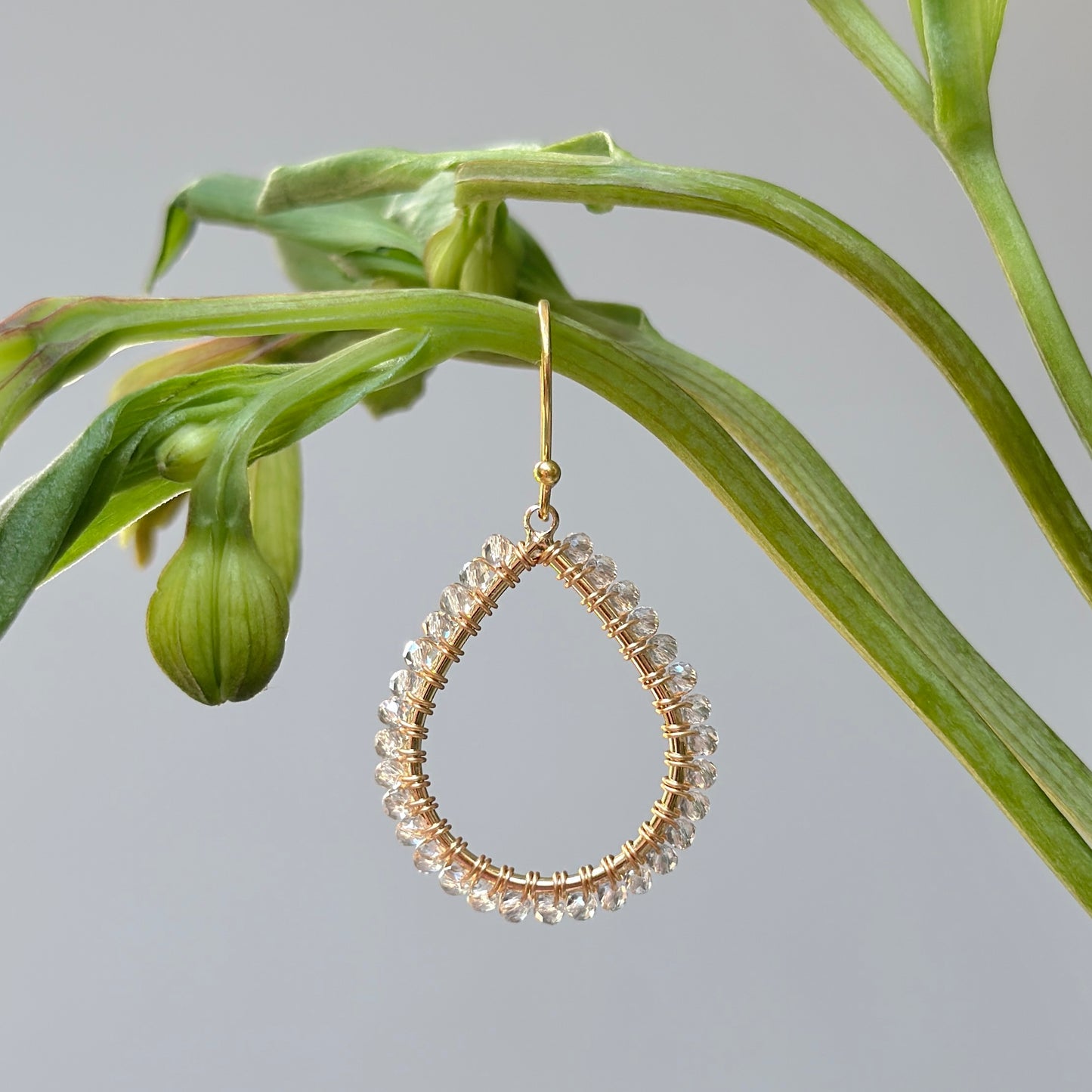 Sparkly Grey Crystal Midi Teardrop Beaded Earrings