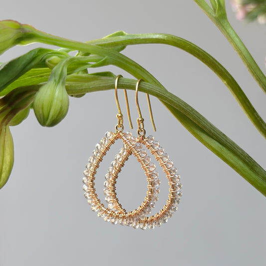 Sparkly Grey Crystal Midi Teardrop Beaded Earrings