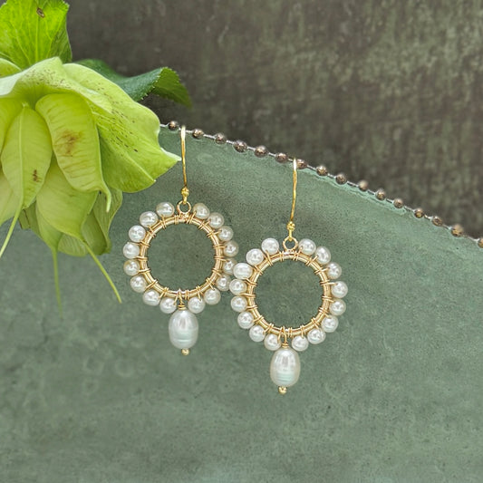 Freshwater Pearl Mini Round With Pearl Drop Beaded Earrings