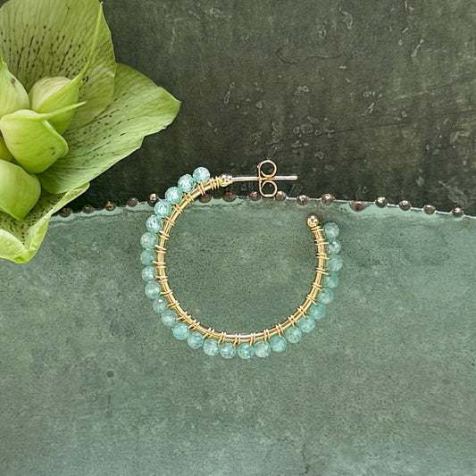 Pale Mint Jade Solid Midi Hoop Beaded Earrings