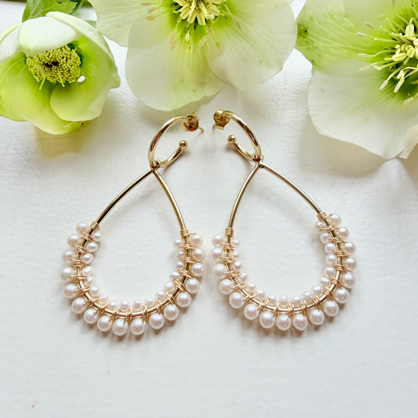 Freshwater Pearl 1/2 Teardrop Earrings On Hoops