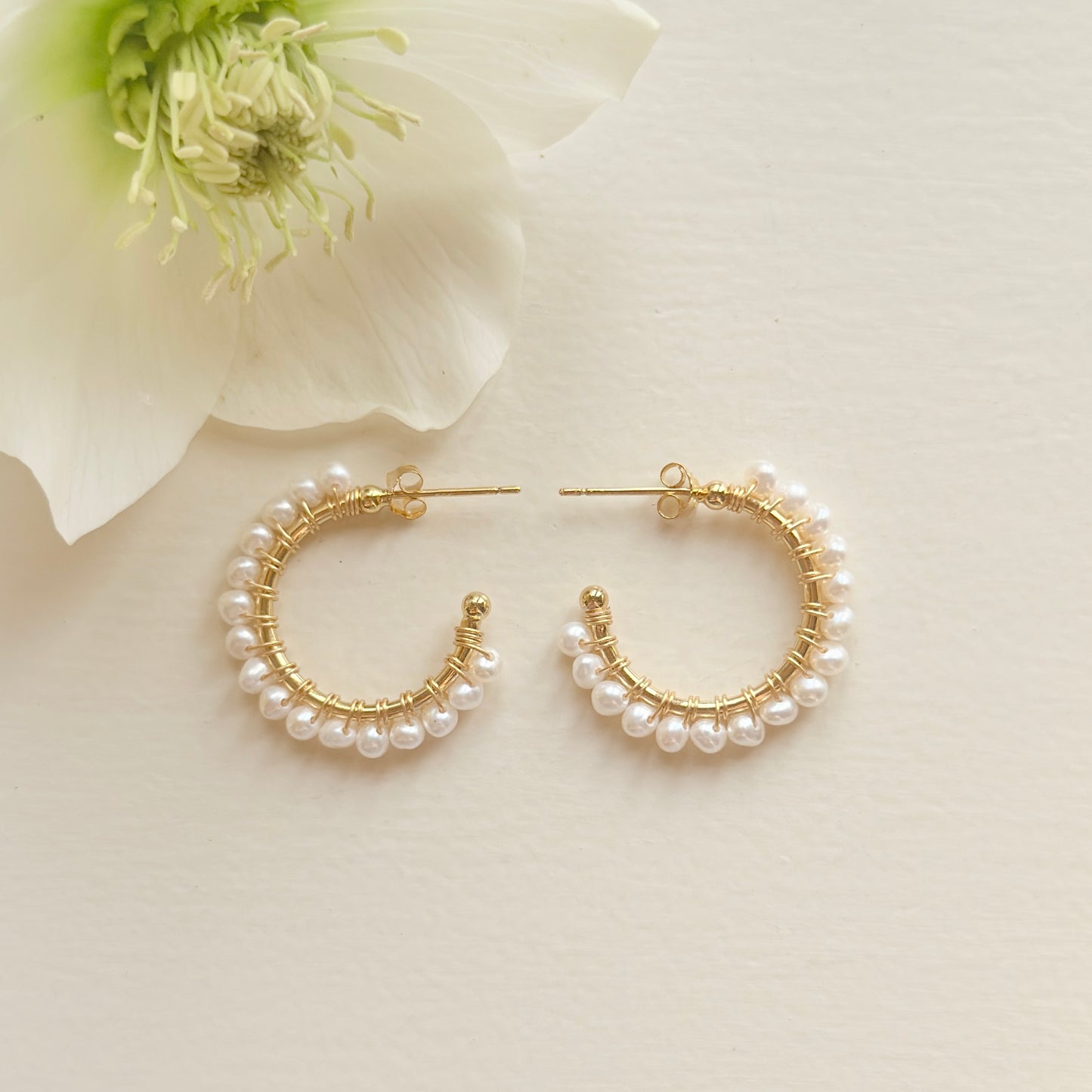 Freshwater Pearl Mini+ Hoop Beaded Earrings