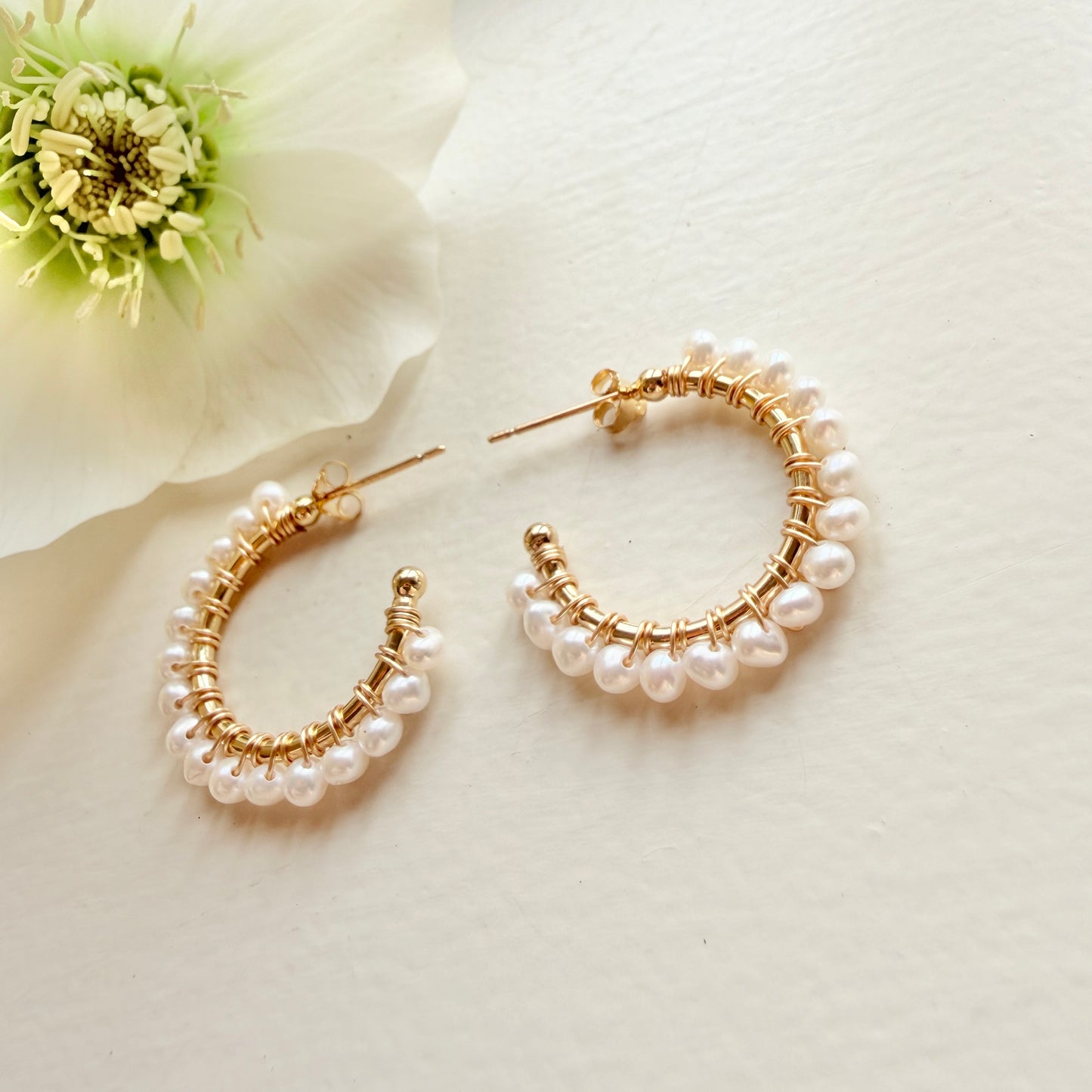 Freshwater Pearl Mini+ Hoop Beaded Earrings