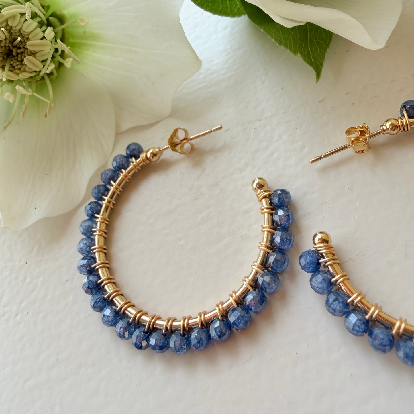 Royal Blue Azurite Solid Midi Hoop Beaded Earrings