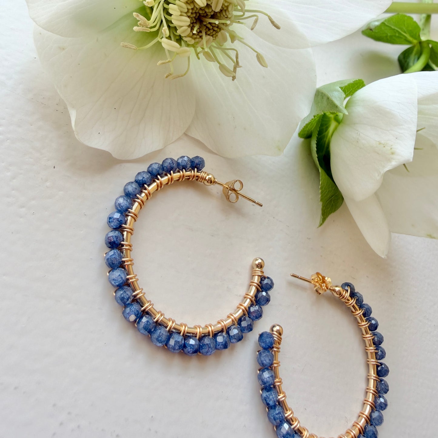 Royal Blue Azurite Solid Midi Hoop Beaded Earrings