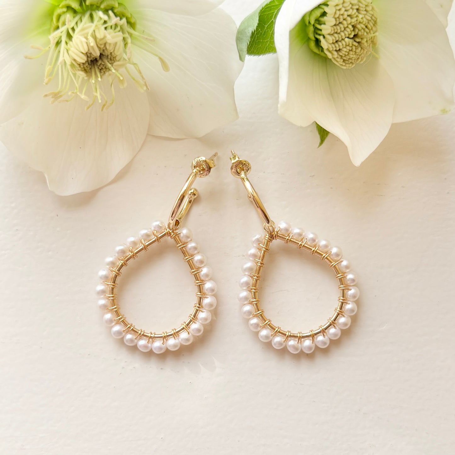 Chunky Freshwater Pearl Teardrop Earrings On Mini Hoops
