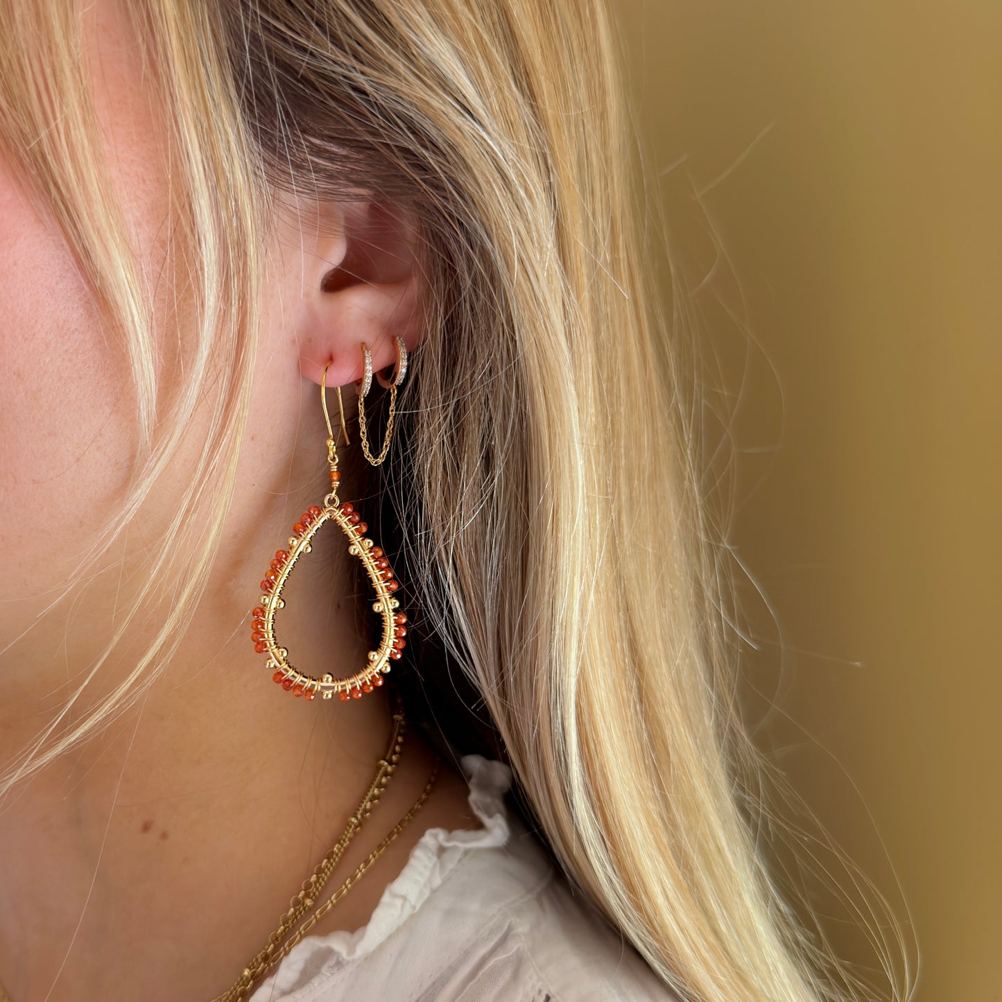 Pink & Red Garnet Ombré Capri Bobble Teardrop Earrings