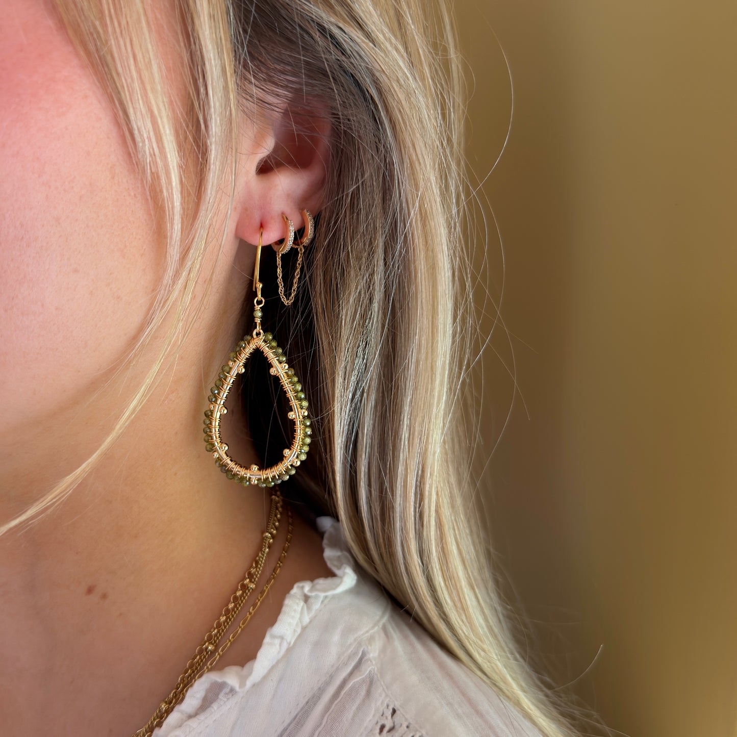 Olive Green Peridot Ombré Capri Bobble Teardrop Earrings